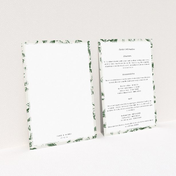 Utterly Printable Fernway Birds Wedding Information Insert Card. This image shows the front and back sides together