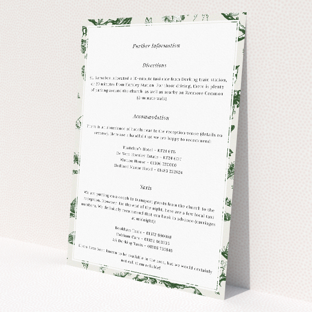 Utterly Printable Fernway Birds Wedding Information Insert Card. This image shows the front and back sides together