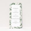 Utterly Printable Fernway Birds wedding menu design featuring intricate fern and bird motifs in soft greens and whites, perfect for couples seeking understated sophistication with a touch of natural charm for their wedding celebrations This is a view of the front