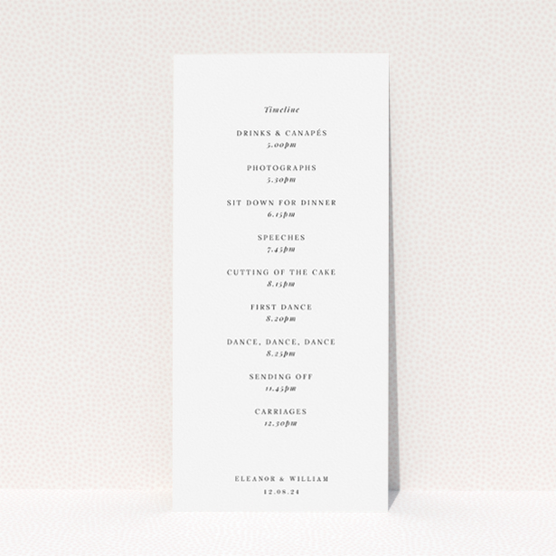 Elegant Fitzrovia Script Wedding Menu Design with Personalised Script and Contemporary Twist. This is a view of the back