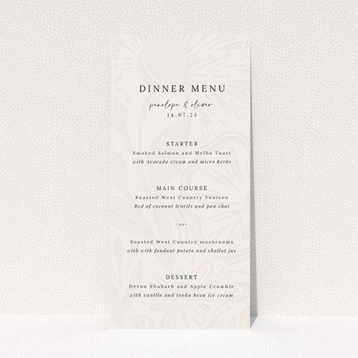 Utterly Printable Floral Behind wedding menu featuring timeless charm and delicate hand-drawn florals on a soft ivory canvas This is a view of the front