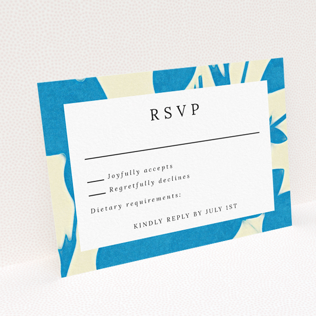 Elegant Floral Shadows RSVP Card - Azure and White Palette, Delicate Floral Patterns, Crisp Typography - Utterly Printable. This is a view of the back