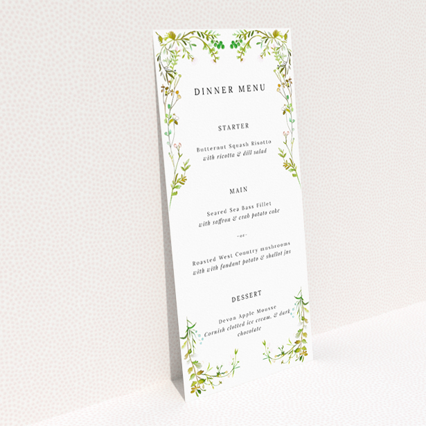 Charming Greenwich Garden Wedding Menu Design with Fresh Florals and Greens, Inspired by English Gardens. This is a view of the back