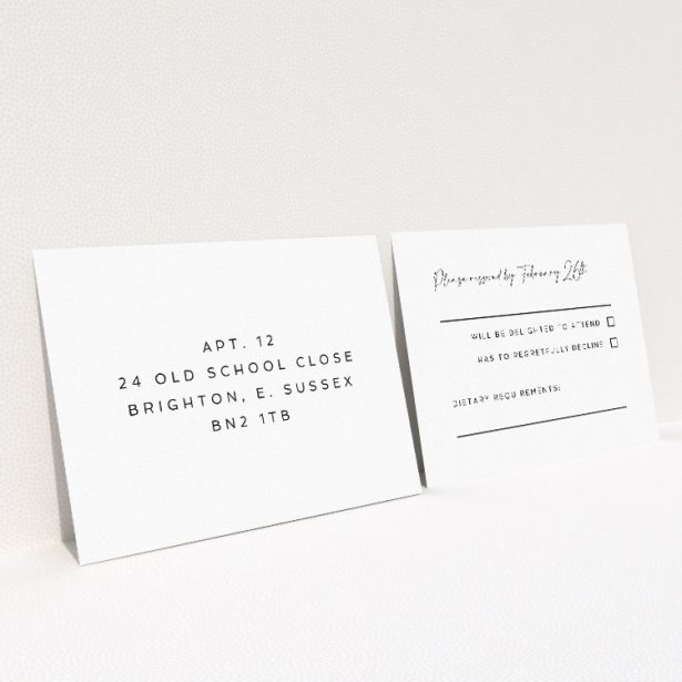 Minimalist Kew Simplicity RSVP Card - Monochrome Palette, Bold Typography, Clean Lines - Utterly Printable. This is a view of the back