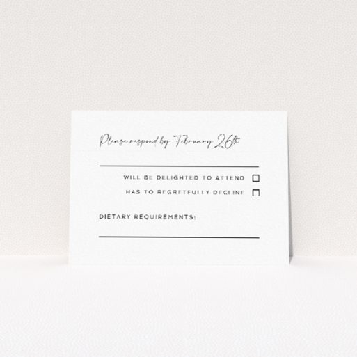 Minimalist Kew Simplicity RSVP Card - Monochrome Palette, Bold Typography, Clean Lines - Utterly Printable. This is a view of the front