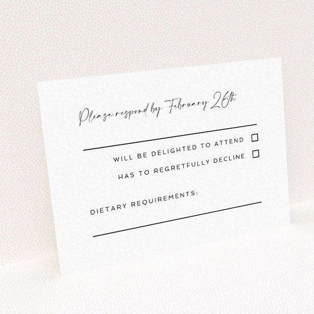 Minimalist Kew Simplicity RSVP Card - Monochrome Palette, Bold Typography, Clean Lines - Utterly Printable. This is a view of the back