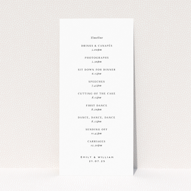 Modern Minimalist Kew Simplicity Wedding Menu Design with Clean Lines and Timeless Elegance. This is a view of the back