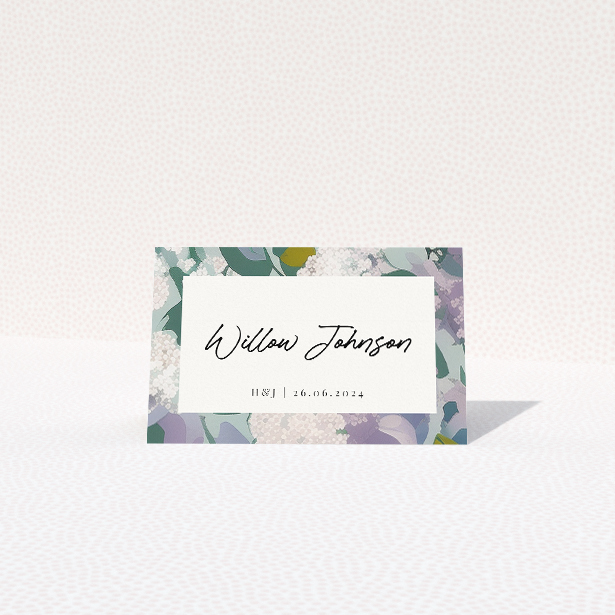 Lilac Blossom place cards for enchanting wedding stationery suite. This is a view of the front
