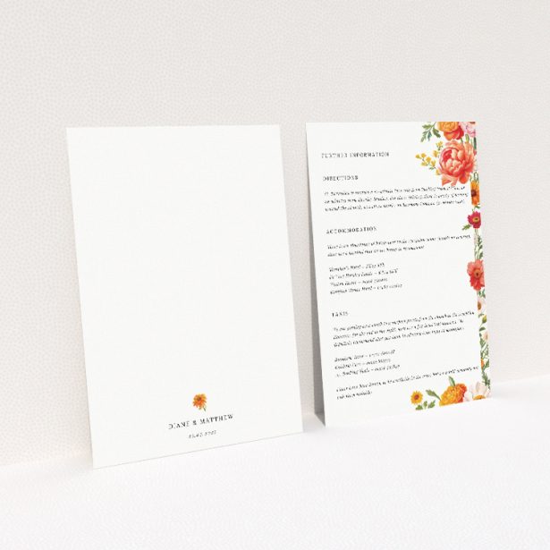 Utterly Printable Marigold Meadow Wedding Information Insert Card. This image shows the front and back sides together