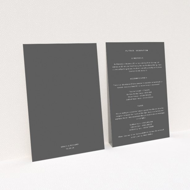 Midnight Monogram wedding information insert card with contemporary minimalist design. This image shows the front and back sides together