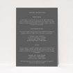 Midnight Monogram wedding information insert card with contemporary minimalist design. This is a view of the front