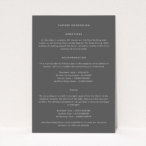 Midnight Monogram wedding information insert card with contemporary minimalist design. This is a view of the front