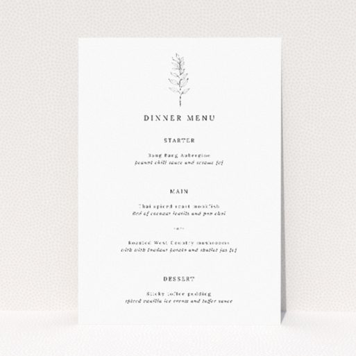 Utterly Printable Minimalist Sprig wedding menu template featuring clean lines and botanical charm, perfect for contemporary weddings with refined taste This is a view of the front