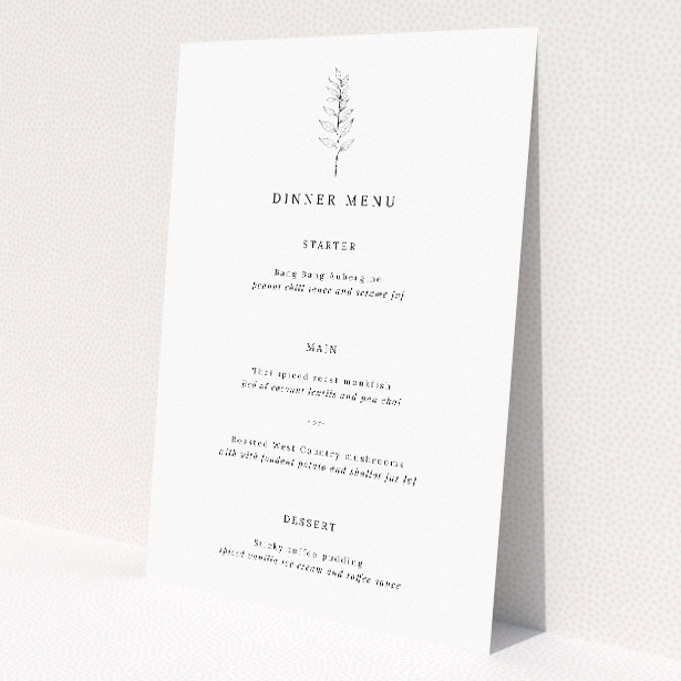 Utterly Printable Minimalist Sprig wedding menu template featuring clean lines and botanical charm, perfect for contemporary weddings with refined taste This is a view of the front