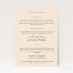 Wedding information insert card with soft apricot backdrop and elegant white script, part of the "Modern Apricot Announcement" suite, reflecting contemporary flair and timeless elegance for chic wedding announcements This is a view of the front