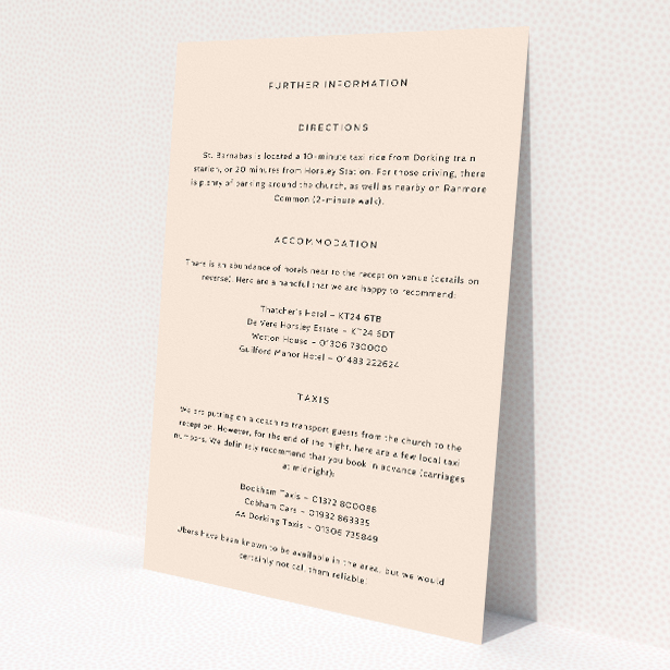 Wedding information insert card with soft apricot backdrop and elegant white script, part of the 'Modern Apricot Announcement' suite, reflecting contemporary flair and timeless elegance for chic wedding announcements This is a view of the front