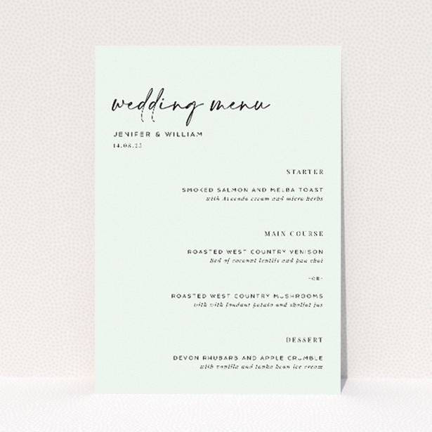 Stylish Modern Calligraphy Wedding Menu Template - Utterly Printable. This is a view of the front