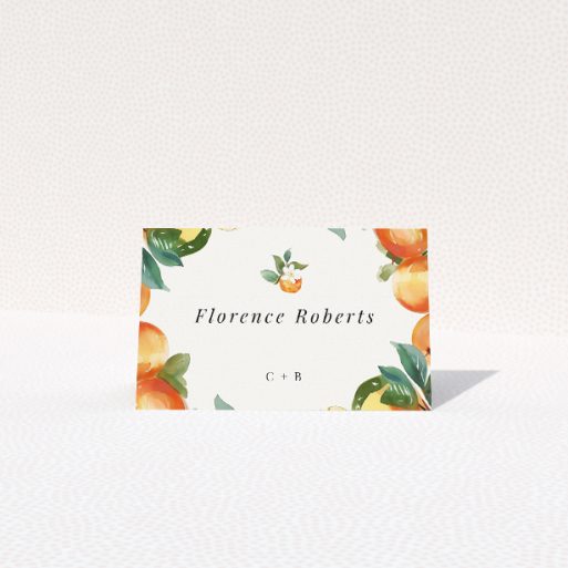 Orchard Blossom place cards - Complementing the blooming garden theme with a touch of elegance, ideal for weddings seeking a bright and airy aesthetic This is a view of the front