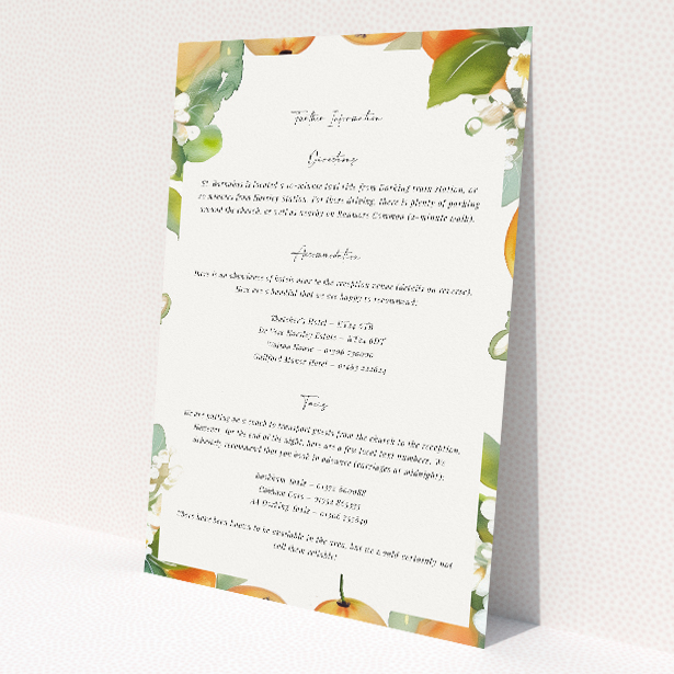 Orchard Blossom wedding information insert - Utterly Printable. This is a view of the front