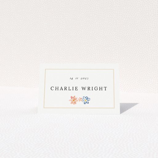 Paris Floral Place Cards - Classic elegance meets whimsical charm with delicate hand-drawn bouquets in soft pastel shades atop warm, creamy backgrounds, complemented by crisp, clean typography and double-bordered edges for a stylish and heartfelt celebration invitation This is a view of the front
