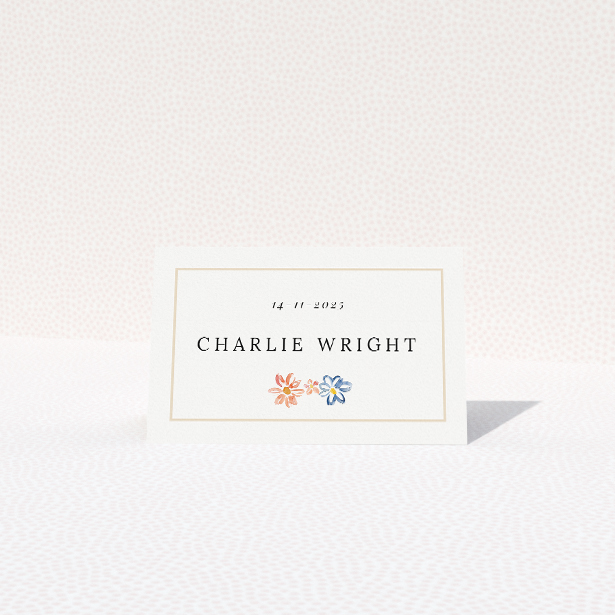 Paris Floral Place Cards - Classic elegance meets whimsical charm with delicate hand-drawn bouquets in soft pastel shades atop warm, creamy backgrounds, complemented by crisp, clean typography and double-bordered edges for a stylish and heartfelt celebration invitation This is a view of the front