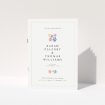 "Paris Floral A5 Wedding Order of Service booklet featuring delicate floral icons in blush pink, sky blue, buttery yellow, and soft coral on a cream background.". This is a view of the front