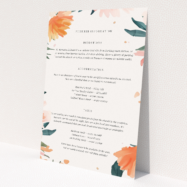 Wedding information insert card with delicate botanical illustrations in soft pastel hues, part of the 'Pastel Botanical Elegance' stationery suite, reflecting natural grace and understated elegance for a serene celebration This is a view of the front