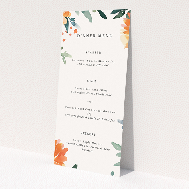 Serene Pastel Botanical Elegance Wedding Menu Design with Delicate Botanical Motifs on Soft Pastel Background. This is a view of the back