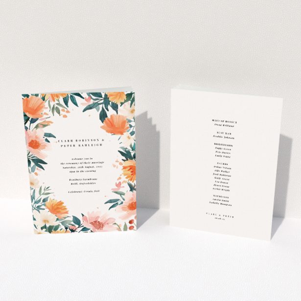 Utterly Printable Pastel Botanical Elegance Wedding Order of Service Booklet. This image shows the front and back sides together