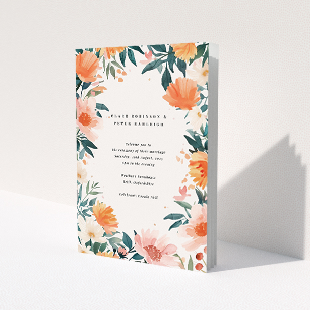 Utterly Printable Pastel Botanical Elegance Wedding Order of Service Booklet. This is a view of the front