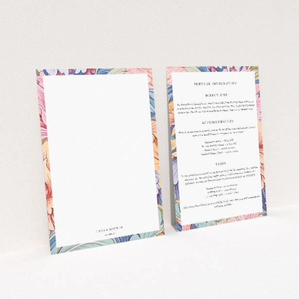 Pastel Petals Frame wedding information insert card with floral design. This image shows the front and back sides together