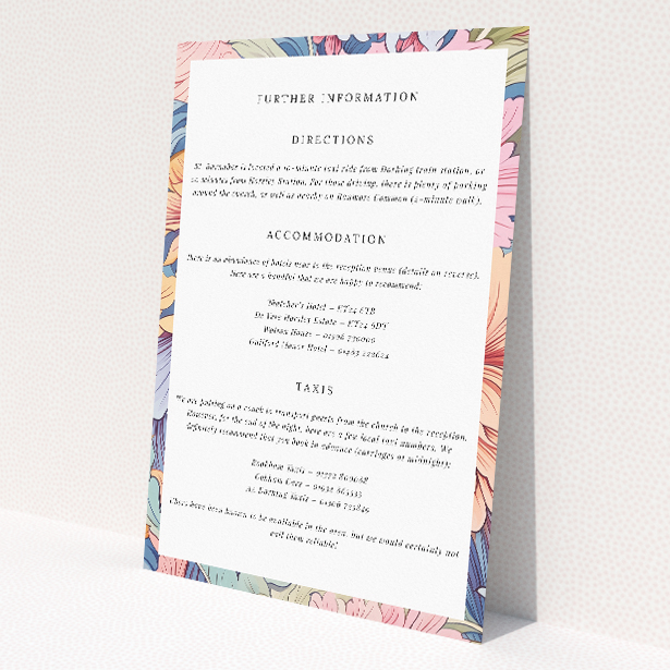 Pastel Petals Frame wedding information insert card with floral design. This image shows the front and back sides together