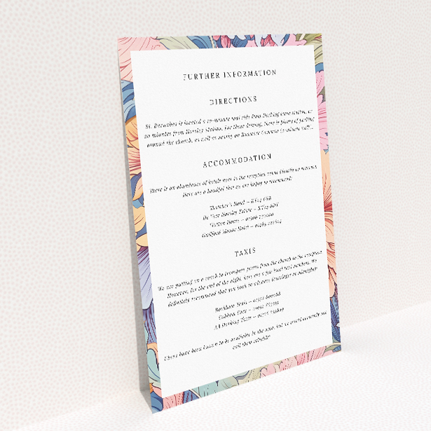 Pastel Petals Frame wedding information insert card with floral design. This image shows the front and back sides together