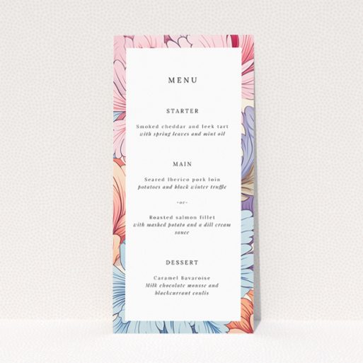 Utterly Printable Pastel Petals Frame Wedding Menu - Elegant wedding menu design featuring gentle florals and soft pastel hues, perfect for couples seeking classic elegance with a hint of allure This is a view of the front