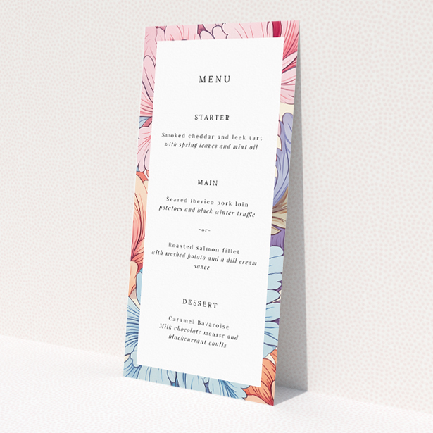 Utterly Printable Pastel Petals Frame Wedding Menu - Elegant wedding menu design featuring gentle florals and soft pastel hues, perfect for couples seeking classic elegance with a hint of allure This is a view of the front