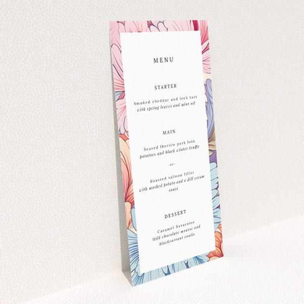 Utterly Printable Pastel Petals Frame Wedding Menu - Elegant wedding menu design featuring gentle florals and soft pastel hues, perfect for couples seeking classic elegance with a hint of allure This is a view of the back