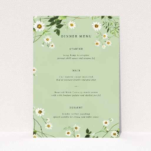 Utterly Printable Primrose Garland Wedding Menu - Delicate wildflower and greenery garlands on sage green background, perfect for countryside weddings This is a view of the front