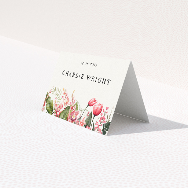 Protea Garland place cards - Botanical illustrations of protea flowers and foliage, embodying elegance and natural beauty for weddings This is a third view of the front
