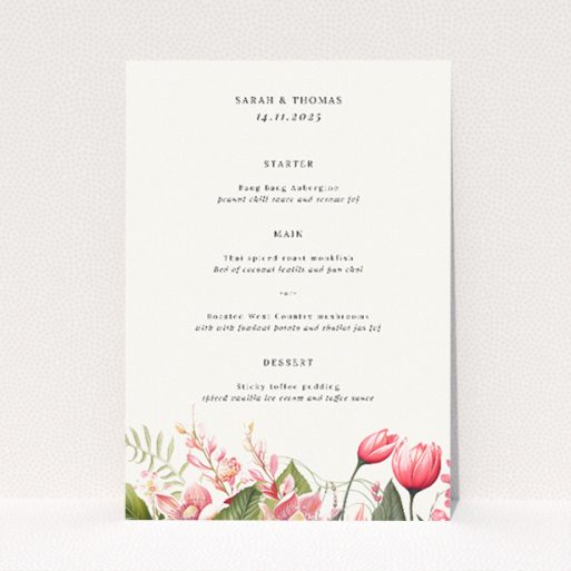 Elegant Protea Garland Wedding Menu Template - Utterly Printable. This is a view of the front