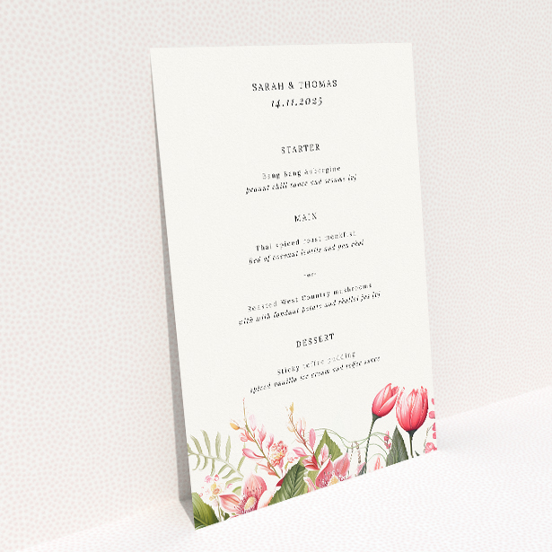 Elegant Protea Garland Wedding Menu Template - Utterly Printable. This image shows the front and back sides together