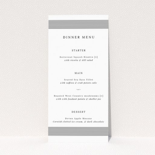 Sophisticated Regent Geometric Wedding Menu Design with Bold Geometric Patterns and Monochrome Palette. This is a view of the front