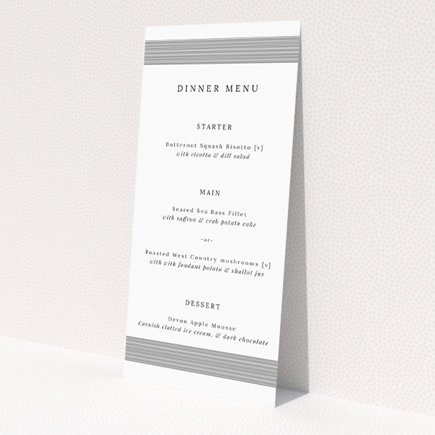 Sophisticated Regent Geometric Wedding Menu Design with Bold Geometric Patterns and Monochrome Palette. This is a view of the front