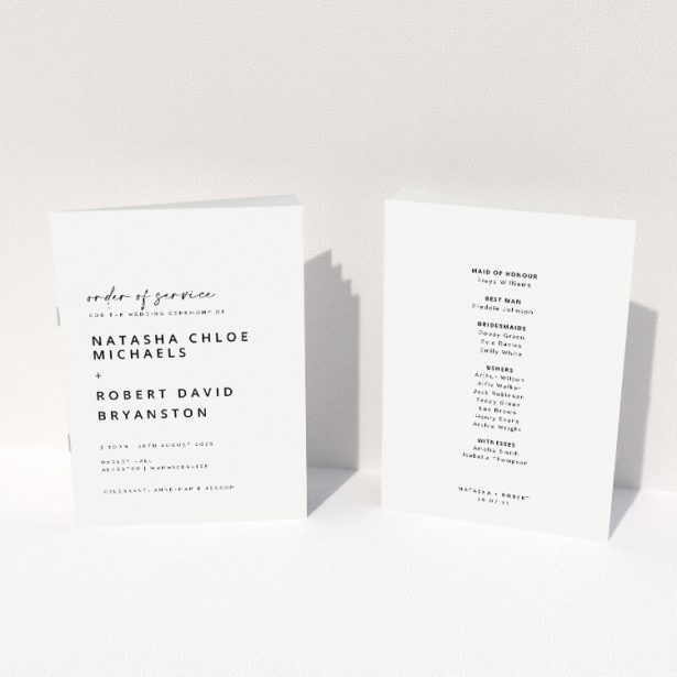 Utterly Printable Sophisticated Soiree Wedding Order of Service A5 Booklet Template. This image shows the front and back sides together