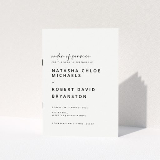 Utterly Printable Sophisticated Soiree Wedding Order of Service A5 Booklet Template. This is a view of the front