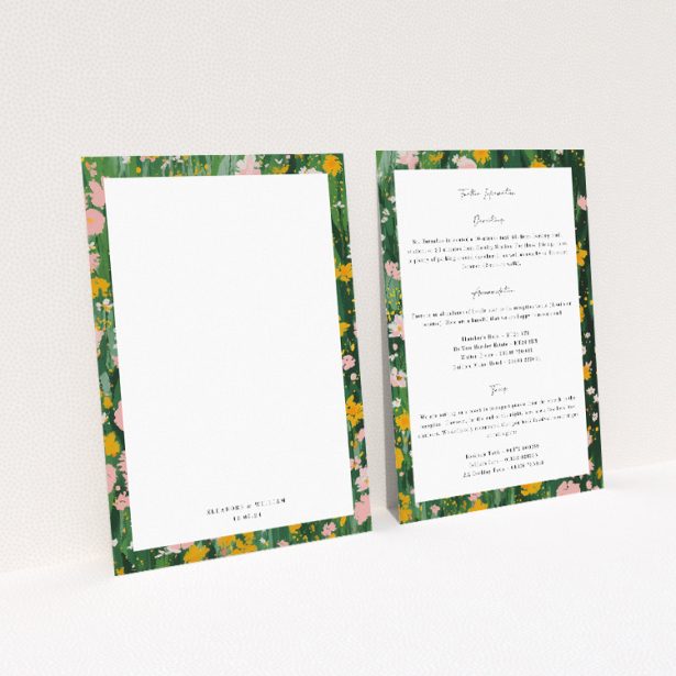 Utterly Printable Springfield Wildflower Wedding Information Insert Card. This image shows the front and back sides together