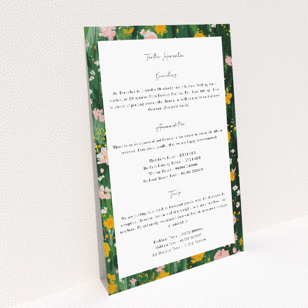 Utterly Printable Springfield Wildflower Wedding Information Insert Card. This image shows the front and back sides together
