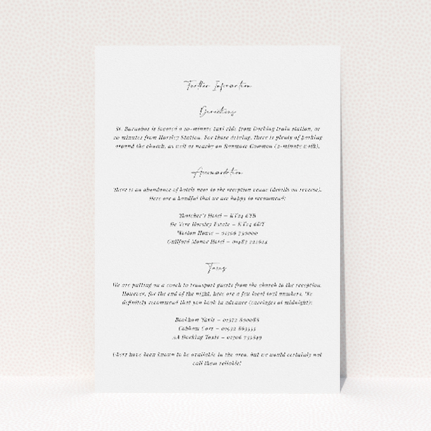Wedding information insert card with fusion of tradition and modernity, elegance, sophistication, contemporary yet timeless touch from the Stained Glass suite This is a view of the front