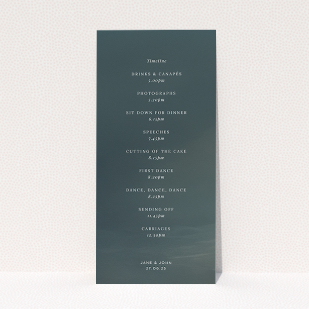 Sophisticated Storm Monochrome Wedding Menu Design with Minimalist Approach and Sleek Typography. This is a view of the back