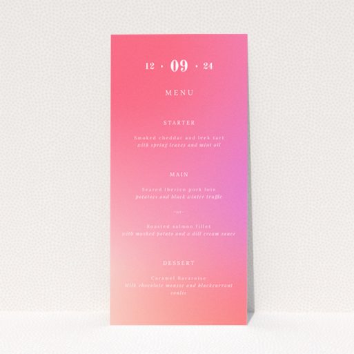 Utterly Printable Sundown Warmth wedding menu with warm gradient hues, radiating elegance and tranquility This is a view of the front