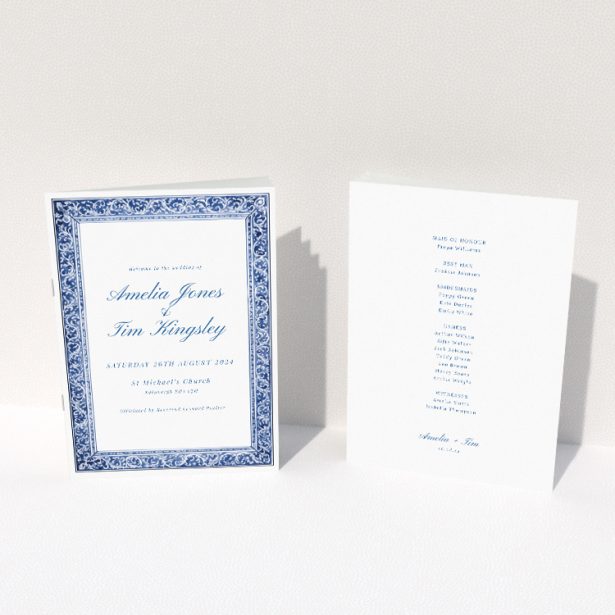 Utterly Printable Victorian Indigo Wedding Order of Service Booklet Template. This image shows the front and back sides together